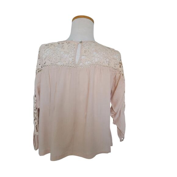 Boho Chic Tunic Blouse Crochet lace Taupe Love Stitch M Cottagecore Whimsy - Picture 6 of 15
